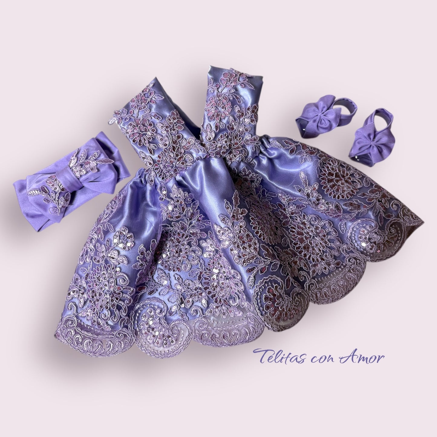 Vestido bebé en tul suave rosa y azul marino